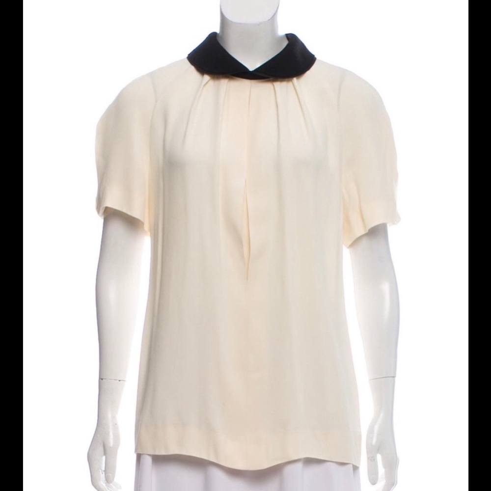 MARNI CREAM & BLACK ROUNDED COLLAR BLOUSE